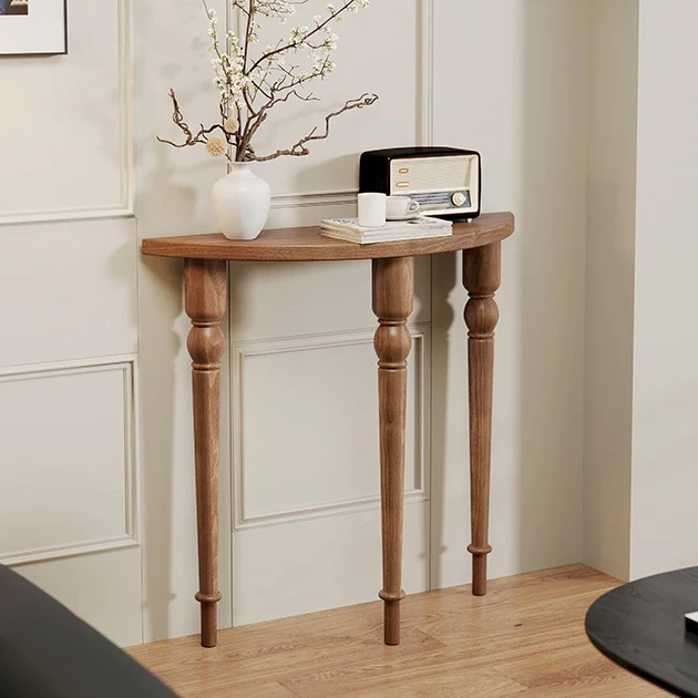 Traditional French Pine Wood Roman Column Half-Round Console Table With Symmetrical Design For Entryway