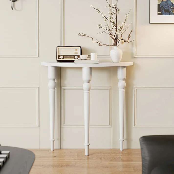 Traditional French Pine Wood Roman Column Half-Round Console Table With Symmetrical Design For Entryway