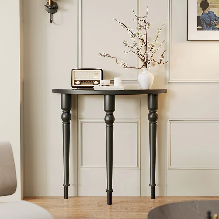 Traditional French Pine Wood Roman Column Half-Round Console Table With Symmetrical Design For Entryway