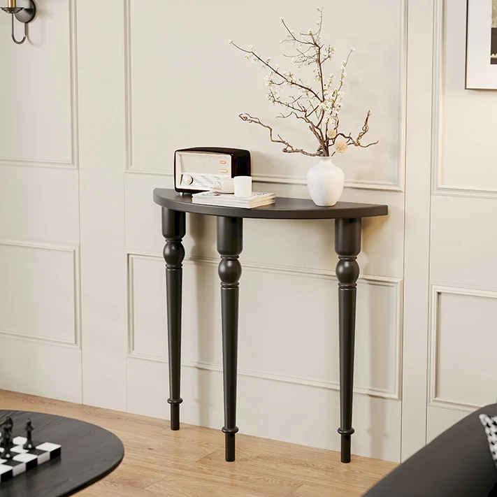 Traditional French Pine Wood Roman Column Half-Round Console Table With Symmetrical Design For Entryway