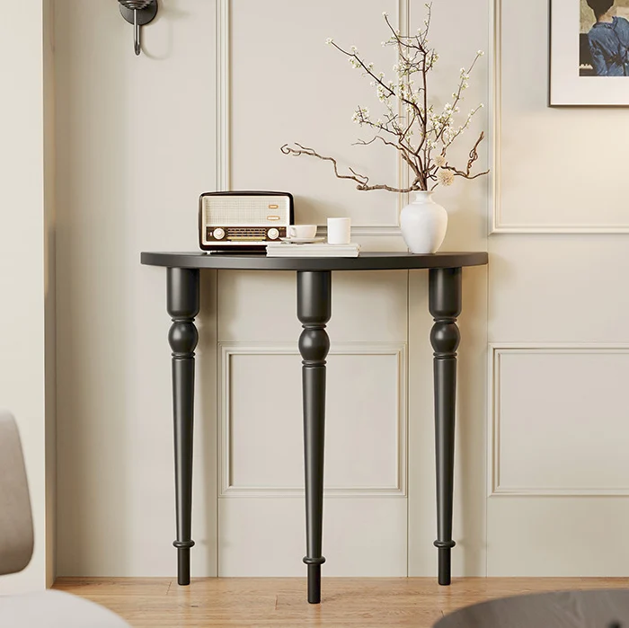 Traditional French Pine Wood Roman Column Half-Round Console Table With Symmetrical Design For Entryway