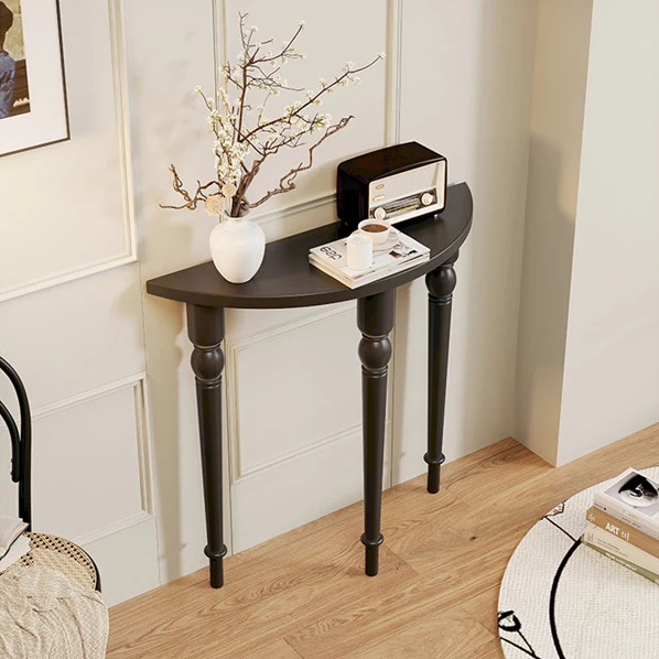 Traditional French Pine Wood Roman Column Half-Round Console Table With Symmetrical Design For Entryway