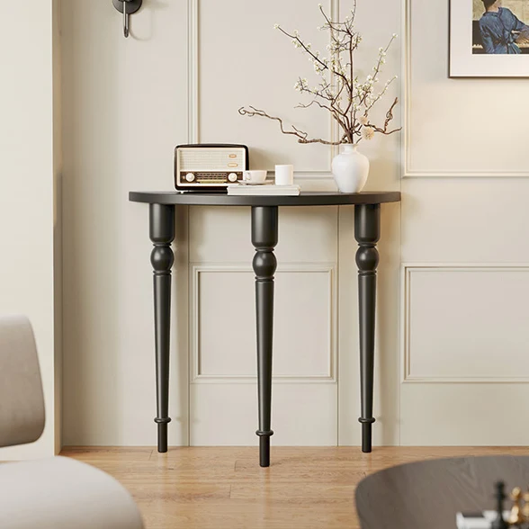 Traditional French Pine Wood Roman Column Half-Round Console Table With Symmetrical Design For Entryway