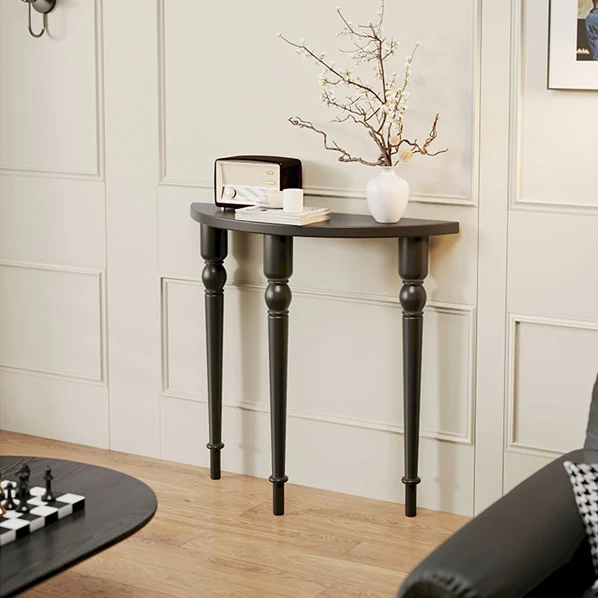 Traditional French Pine Wood Roman Column Half-Round Console Table With Symmetrical Design For Entryway