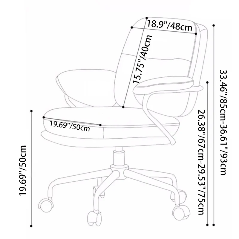 Contemporary Luxury Square Faux Leather Upholstered Height Adjustable Swivel Desk Chair Armrest For Home Office