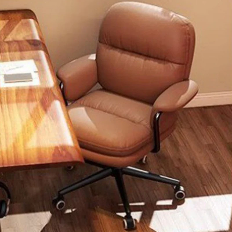 Contemporary Luxury Square Faux Leather Upholstered Height Adjustable Swivel Desk Chair Armrest For Home Office