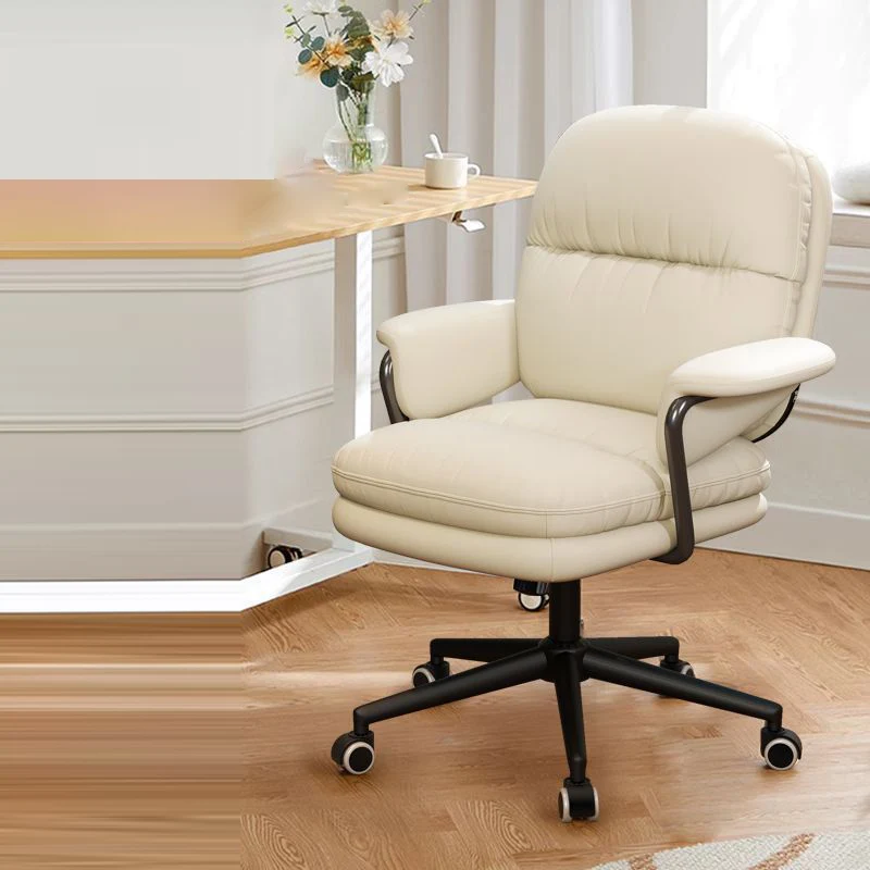 Contemporary Luxury Square Faux Leather Upholstered Height Adjustable Swivel Desk Chair Armrest For Home Office