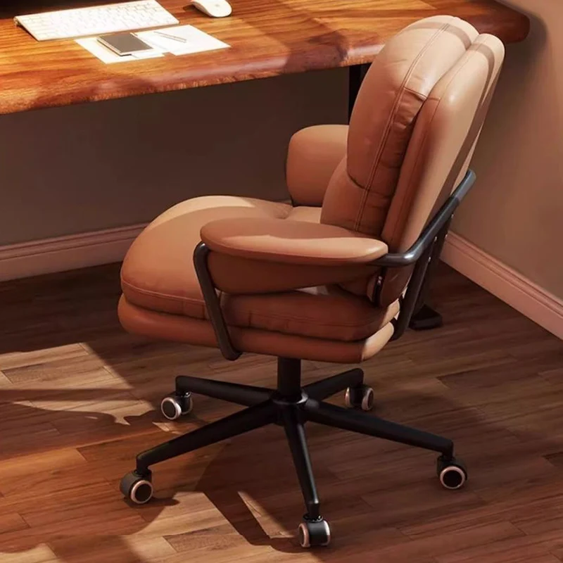 Contemporary Luxury Square Faux Leather Upholstered Height Adjustable Swivel Desk Chair Armrest For Home Office