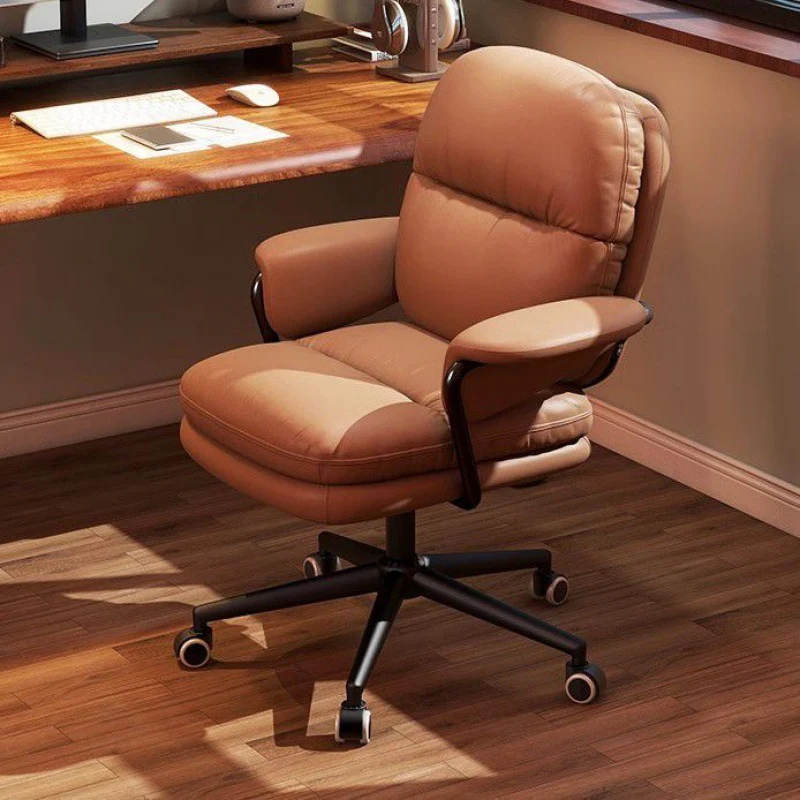 Contemporary Luxury Square Faux Leather Upholstered Height Adjustable Swivel Desk Chair Armrest For Home Office