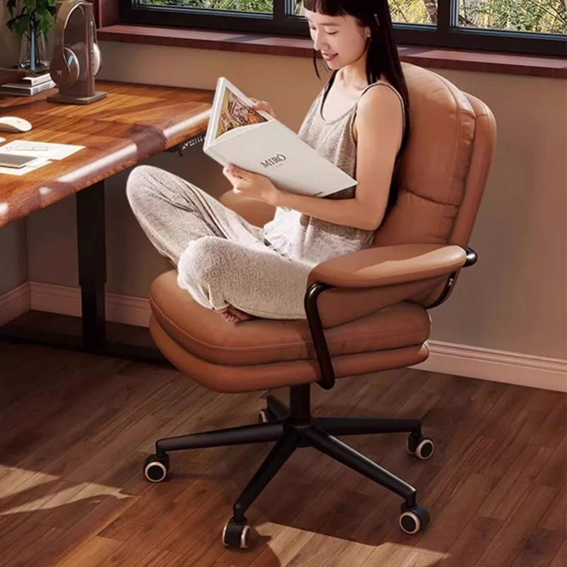 Contemporary Luxury Square Faux Leather Upholstered Height Adjustable Swivel Desk Chair Armrest For Home Office