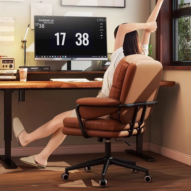 Contemporary Luxury Square Faux Leather Upholstered Height Adjustable Swivel Desk Chair Armrest For Home Office