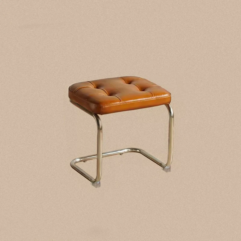 Traditional French Square Geometry PU Leather Genuine Leather Iron Footstool Backless Armless For Entryway