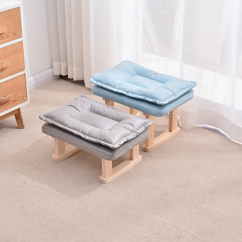 Contemporary Nordic Square Rubberwood Tech Fabric Footstool Backless Armless For Living Room