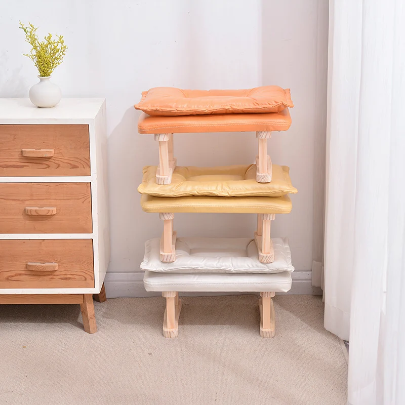 Contemporary Nordic Square Rubberwood Tech Fabric Footstool Backless Armless For Living Room