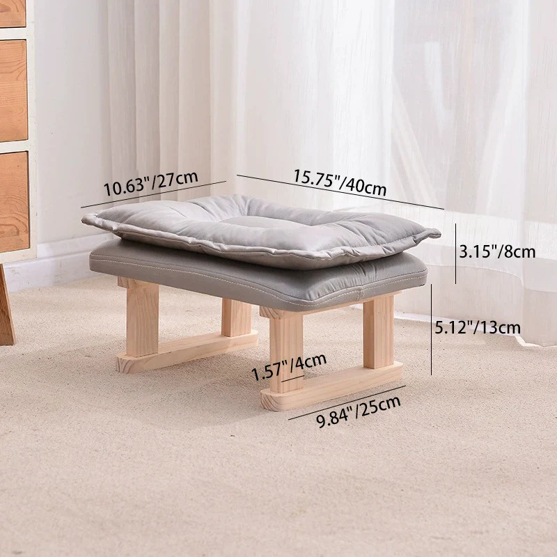 Contemporary Nordic Square Rubberwood Tech Fabric Footstool Backless Armless For Living Room