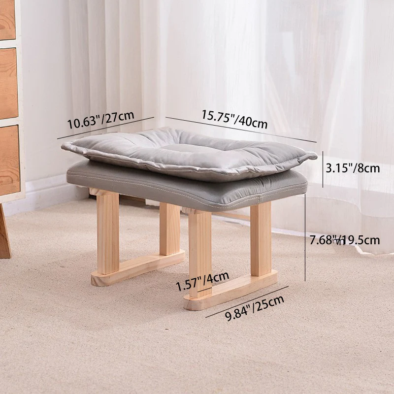 Contemporary Nordic Square Rubberwood Tech Fabric Footstool Backless Armless For Living Room