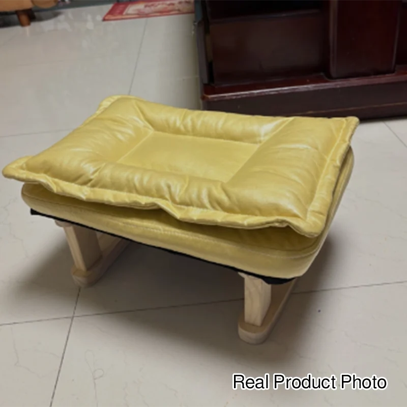 Contemporary Nordic Square Rubberwood Tech Fabric Footstool Backless Armless For Living Room