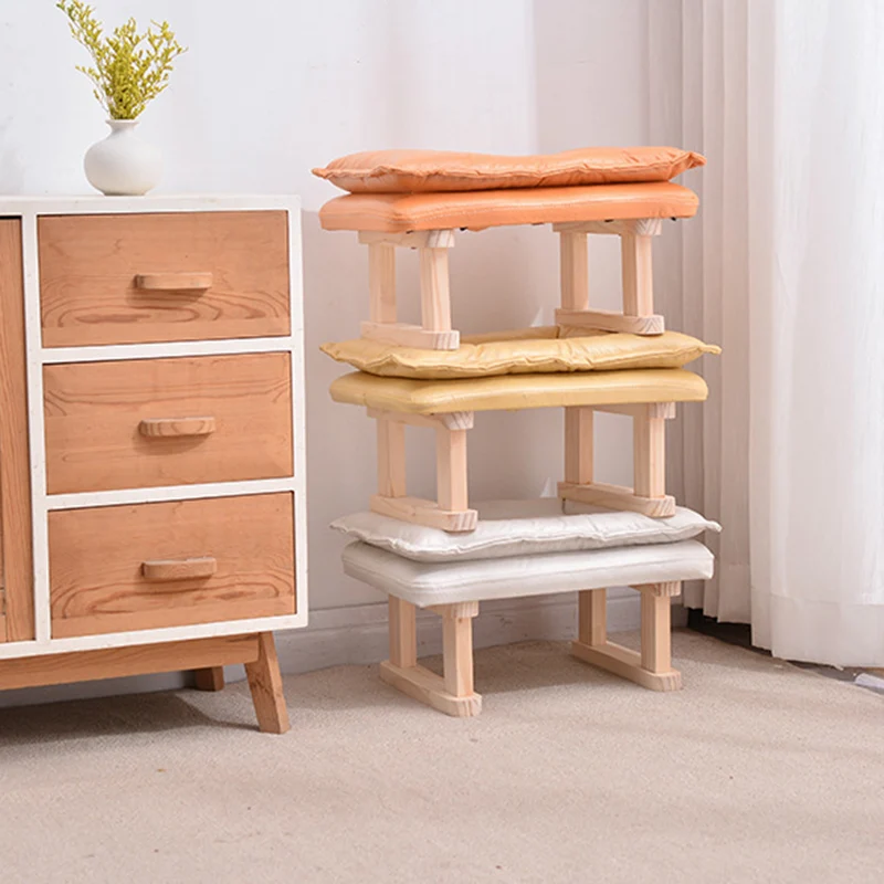 Contemporary Nordic Square Rubberwood Tech Fabric Footstool Backless Armless For Living Room