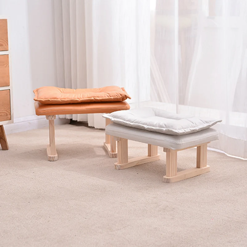 Contemporary Nordic Square Rubberwood Tech Fabric Footstool Backless Armless For Living Room