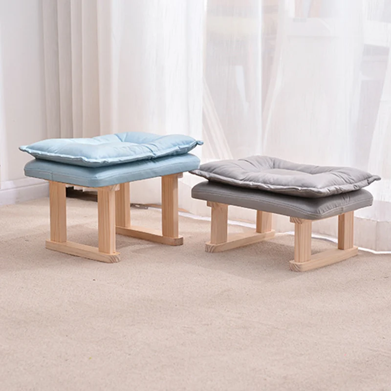 Contemporary Nordic Square Rubberwood Tech Fabric Footstool Backless Armless For Living Room