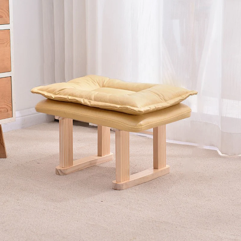 Contemporary Nordic Square Rubberwood Tech Fabric Footstool Backless Armless For Living Room