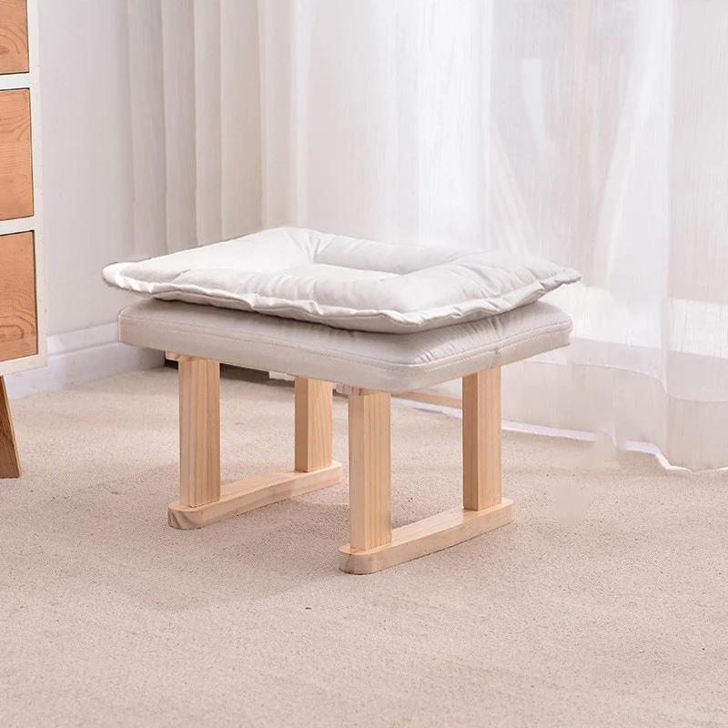 Contemporary Nordic Square Rubberwood Tech Fabric Footstool Backless Armless For Living Room