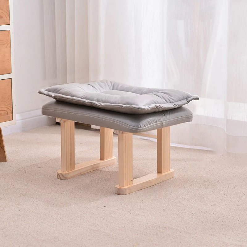 Contemporary Nordic Square Rubberwood Tech Fabric Footstool Backless Armless For Living Room