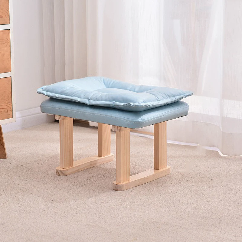 Contemporary Nordic Square Rubberwood Tech Fabric Footstool Backless Armless For Living Room