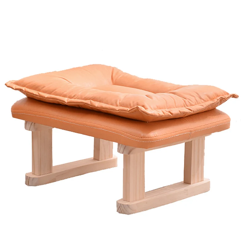 Contemporary Nordic Square Rubberwood Tech Fabric Footstool Backless Armless For Living Room