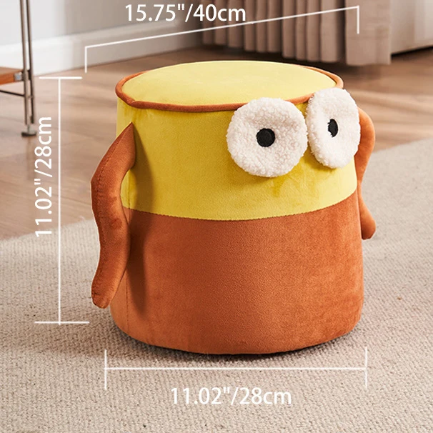 Contemporary Creative Cylinder Big Eyes Solid Wood Flannelette Footstool Backless Armless For Living Room