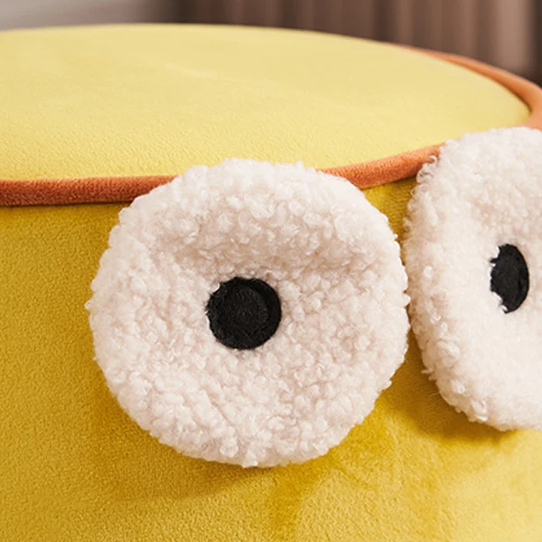 Contemporary Creative Cylinder Big Eyes Solid Wood Flannelette Footstool Backless Armless For Living Room