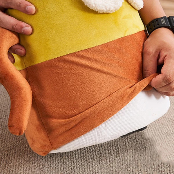 Contemporary Creative Cylinder Big Eyes Solid Wood Flannelette Footstool Backless Armless For Living Room
