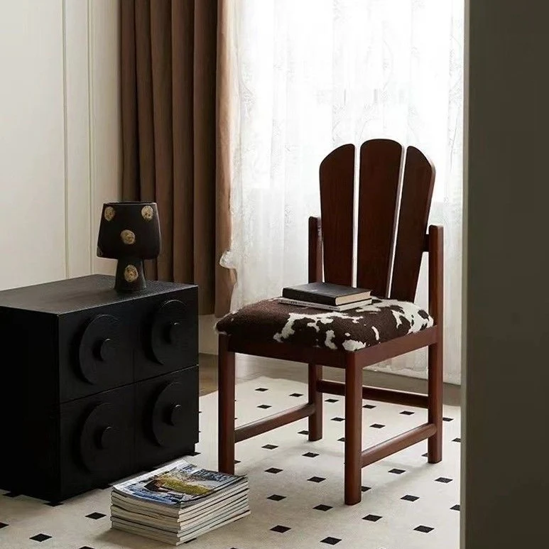 Traditional French Square Peacock Backrest Spot Fabric Cushion Solid Wood Vanity Stool Armless For Bedroom