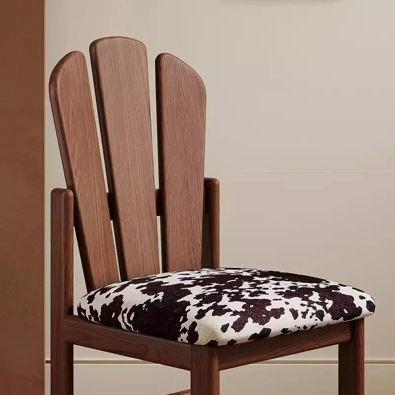 Traditional French Square Peacock Backrest Spot Fabric Cushion Solid Wood Vanity Stool Armless For Bedroom