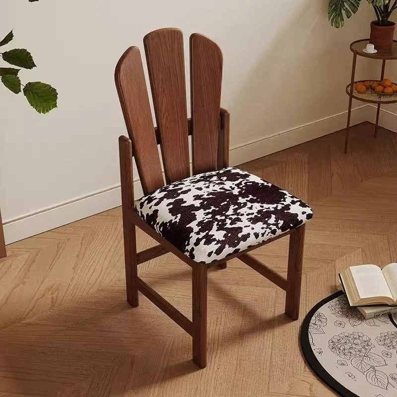 Traditional French Square Peacock Backrest Spot Fabric Cushion Solid Wood Vanity Stool Armless For Bedroom