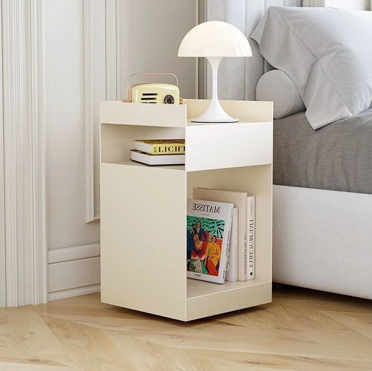 Contemporary Scandinavian Wood Metal Irregular Rectangle End Table 3-Tier For Bedroom & Living Room