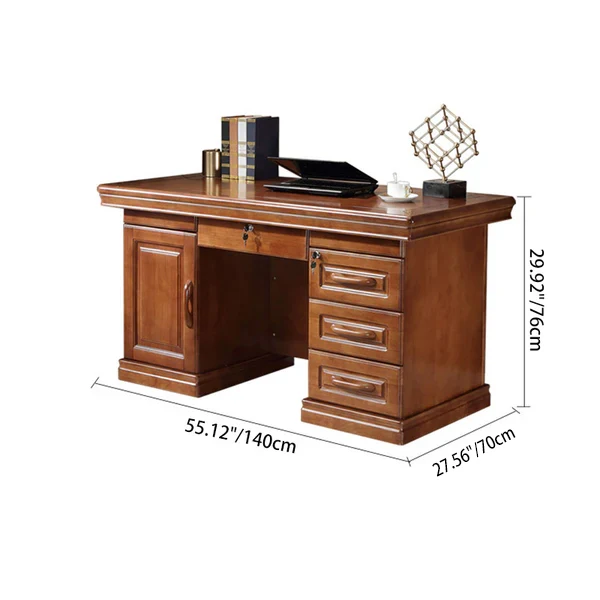 Contemporary Retro Plywood Rubber Wood Hardware Rectangular Desks 4-Drawer Cabinet For Home Office