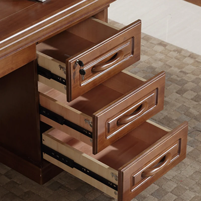 Contemporary Retro Plywood Rubber Wood Hardware Rectangular Desks 4-Drawer Cabinet For Home Office