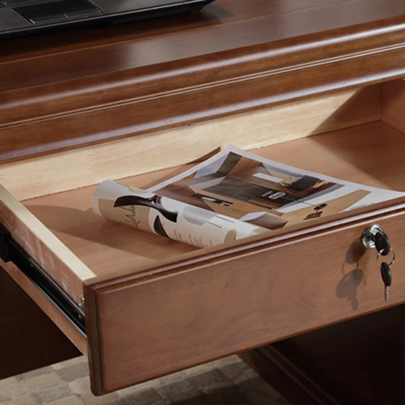 Contemporary Retro Plywood Rubber Wood Hardware Rectangular Desks 4-Drawer Cabinet For Home Office