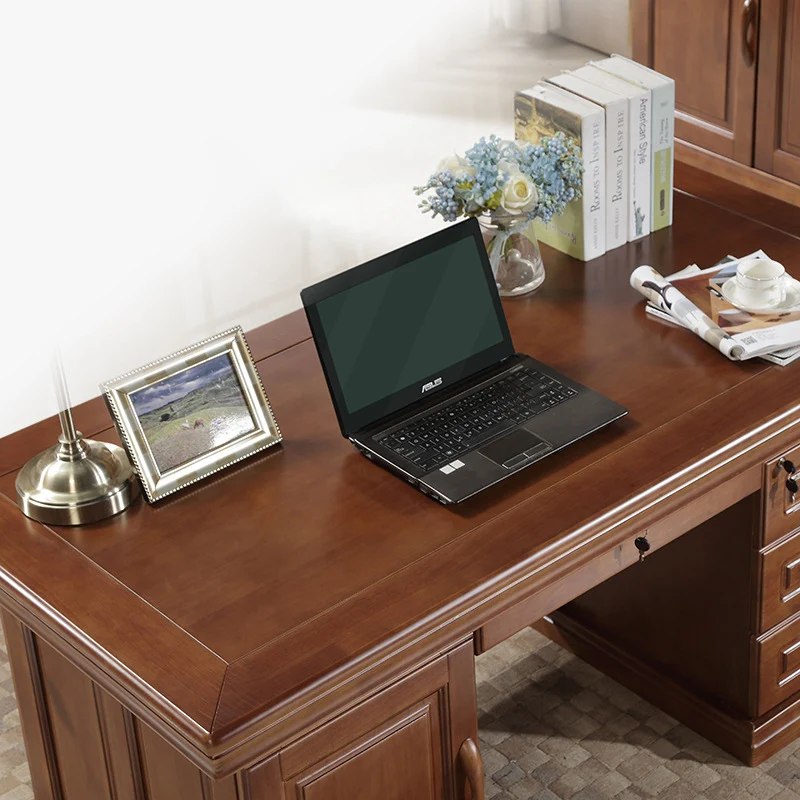 Contemporary Retro Plywood Rubber Wood Hardware Rectangular Desks 4-Drawer Cabinet For Home Office
