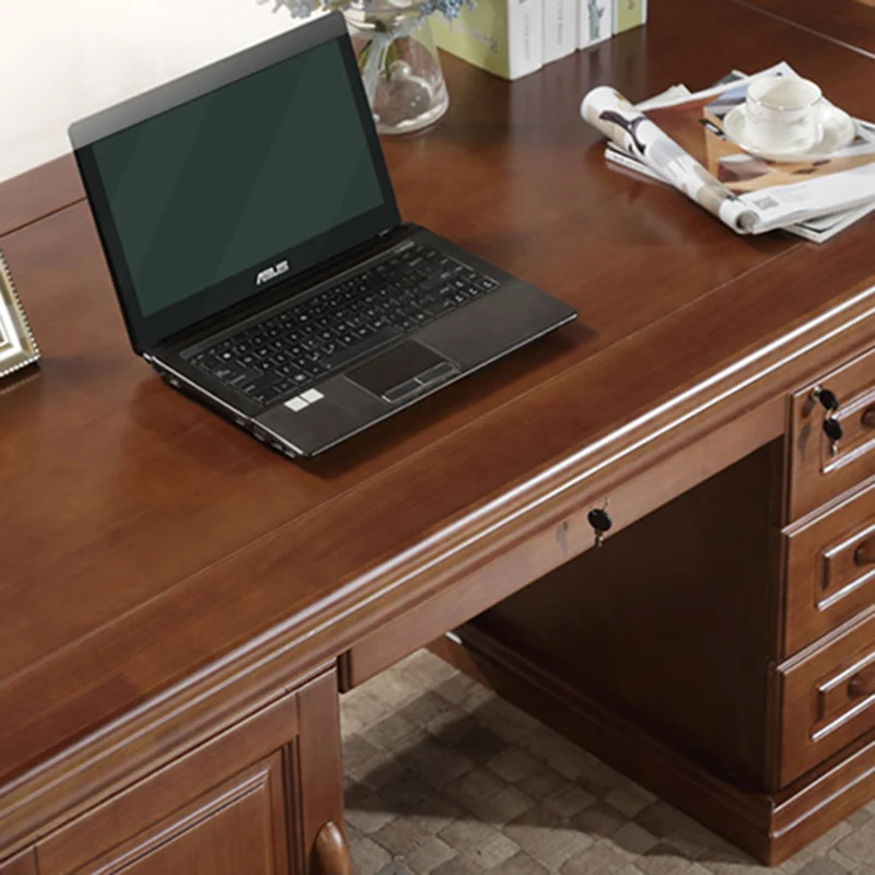 Contemporary Retro Plywood Rubber Wood Hardware Rectangular Desks 4-Drawer Cabinet For Home Office