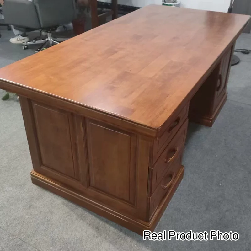 Contemporary Retro Plywood Rubber Wood Hardware Rectangular Desks 4-Drawer Cabinet For Home Office