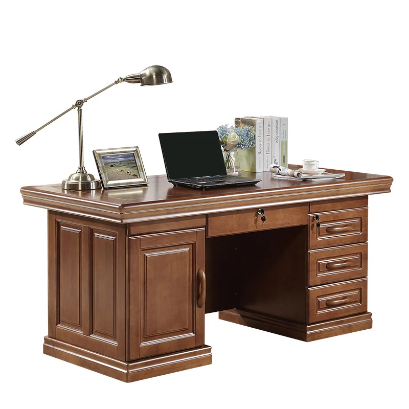 Contemporary Retro Plywood Rubber Wood Hardware Rectangular Desks 4-Drawer Cabinet For Home Office