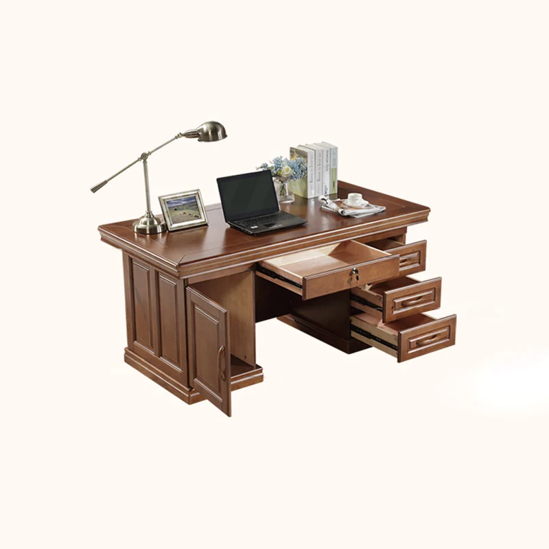 Contemporary Retro Plywood Rubber Wood Hardware Rectangular Desks 4-Drawer Cabinet For Home Office