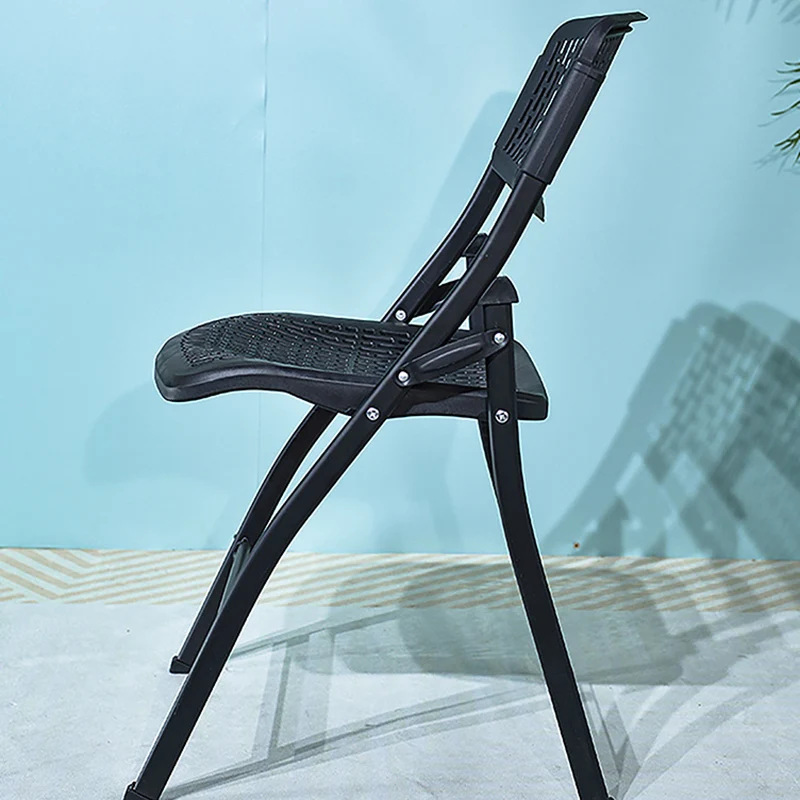 Modern Minimalist Plastic & Steel Square Folding Desk Chair With Breathable Seat For Study & Home Office