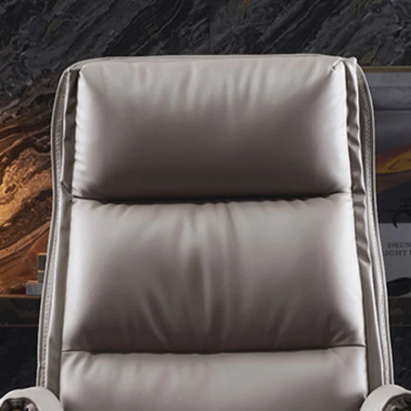 Modern Luxury Genuine Leather Plywood & Aluminum Rectangular Back Desk Chair With Footrest & Wheels For Study & Home Office