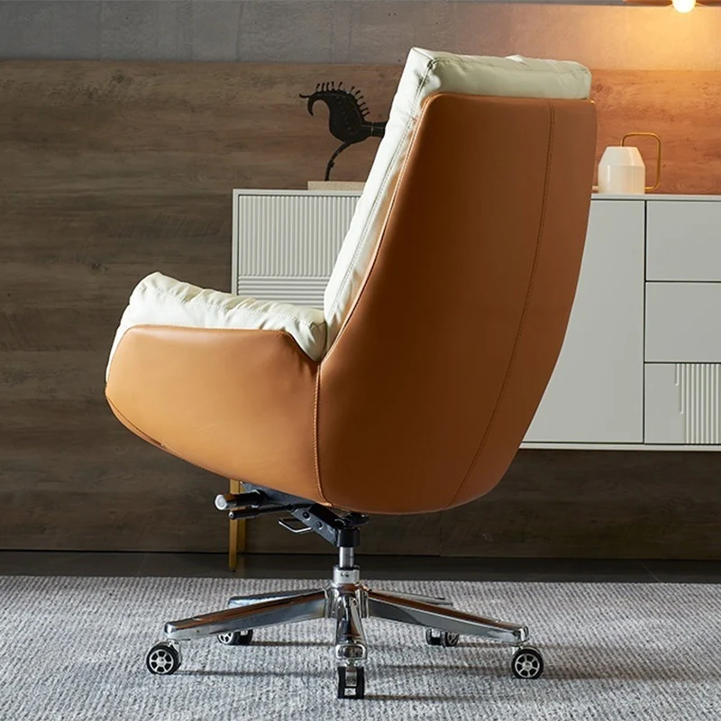 Modern Minimalist Microfiber Leather & Cowhide Square Seat Desk Chair With Armrest & Reclining Backrest For Home Office Or Study