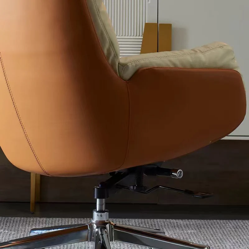 Modern Minimalist Microfiber Leather & Cowhide Square Seat Desk Chair With Armrest & Reclining Backrest For Home Office Or Study