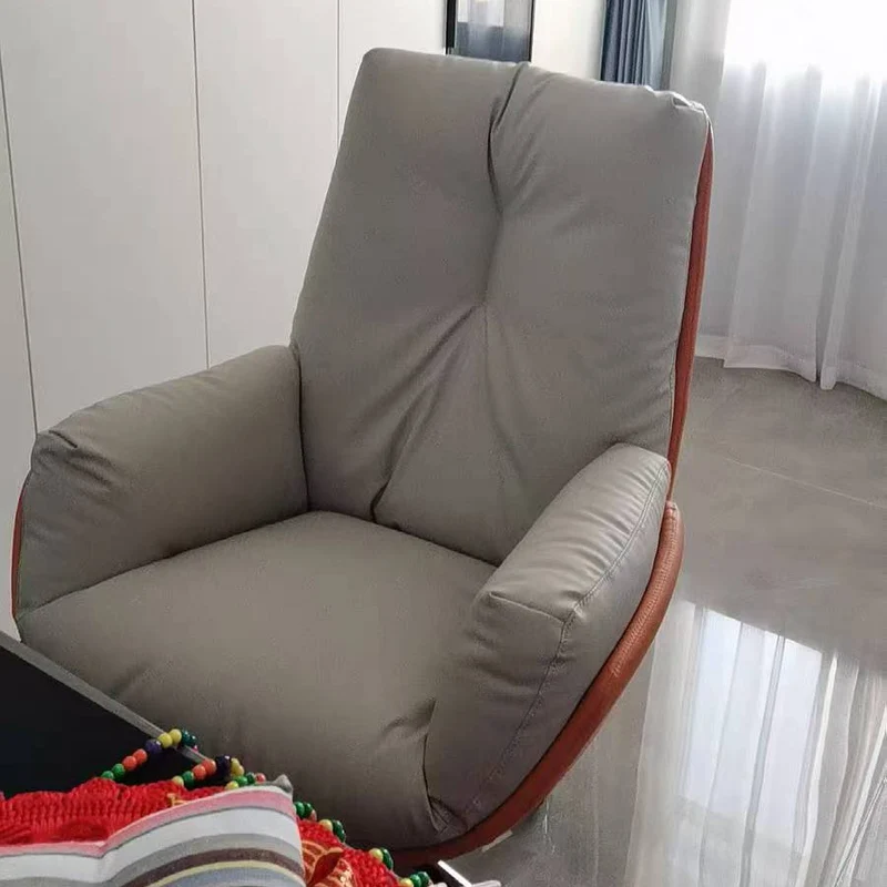 Modern Minimalist Microfiber Leather & Cowhide Square Seat Desk Chair With Armrest & Reclining Backrest For Home Office Or Study