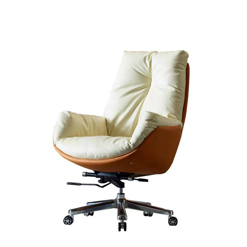 Modern Minimalist Microfiber Leather & Cowhide Square Seat Desk Chair With Armrest & Reclining Backrest For Home Office Or Study